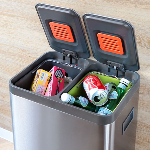 ゴミ箱 10L×2 JAVA ダブルコンパートメントペダルビン ステンレス （ ごみ箱 ジャバ 20リットル 2分別 奥行34.2 スリム ふた付き ペダル式 踏みふた 角型 ）の画像