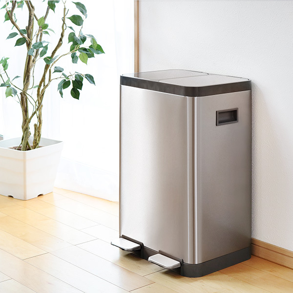 ゴミ箱 10L×2 JAVA ダブルコンパートメントペダルビン ステンレス （ ごみ箱 ジャバ 20リットル 2分別 奥行34.2 スリム ふた付き ペダル式 踏みふた 角型 ）の画像