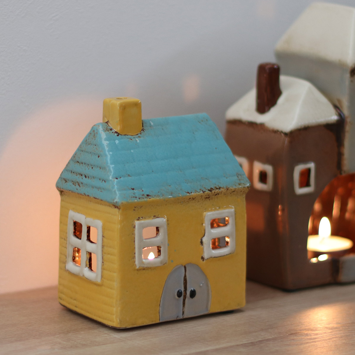 陶器製家型置物セット（キャンドルハウス） キャンドルホルダー Candle house 29217 オブジェ （ キャンドル