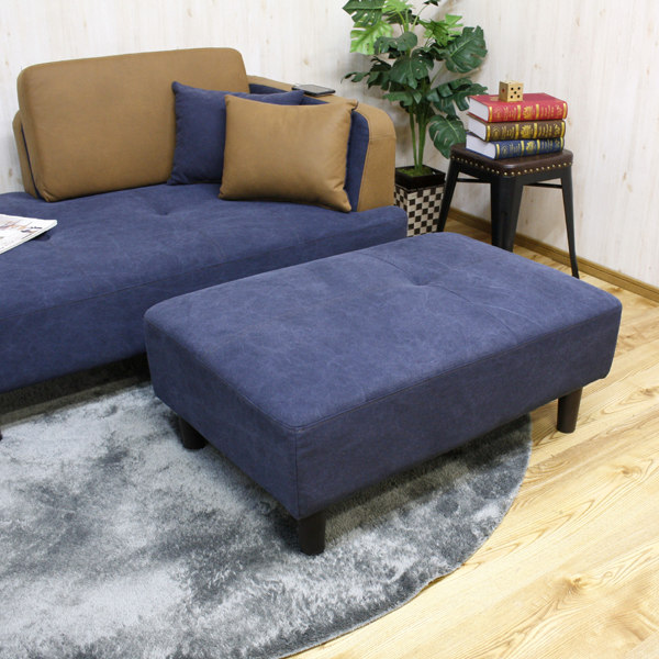 カウチソファ 2点セット 帆布生地 ワイドスツール コンセント 脚付き 