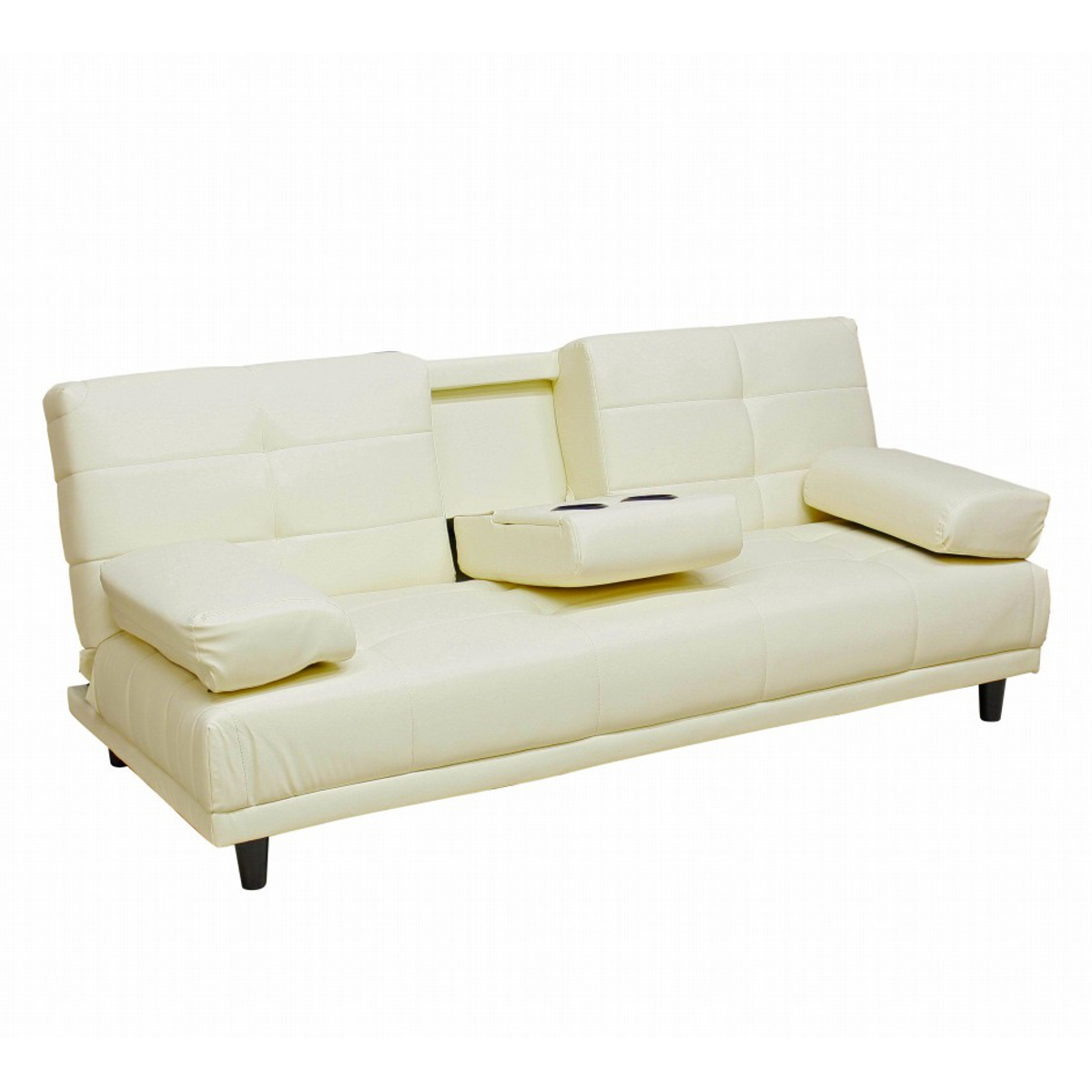 ソファベッド 幅180cm 三人掛け リクライニング レザー調 カップ