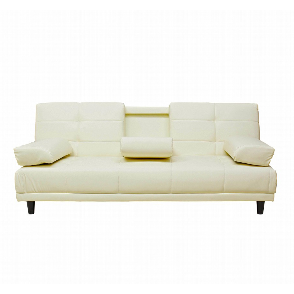 ソファベッド 幅180cm 三人掛け リクライニング レザー調 カップ