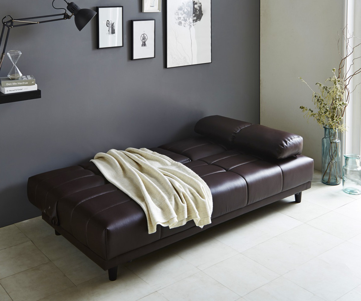 ソファベッド 幅180cm 三人掛け リクライニング レザー調 カップ