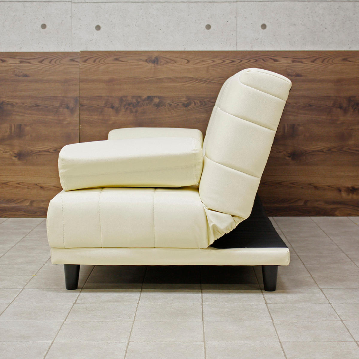 ソファベッド 幅180cm 三人掛け リクライニング レザー調 カップ