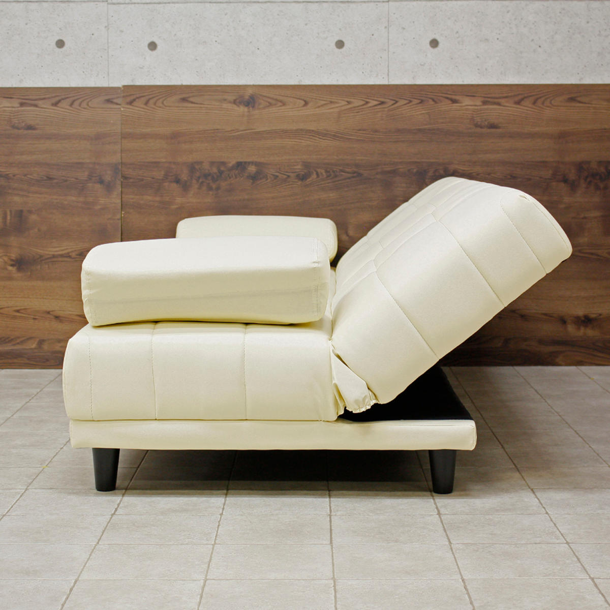 ソファベッド 幅180cm 三人掛け リクライニング レザー調 カップ