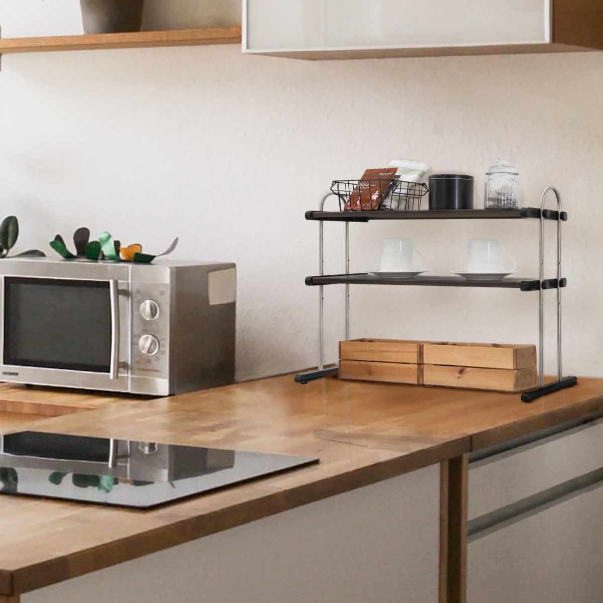 キッチンラック 2段 幅40cm モクメタル （ 木目 キッチン ラック 棚
