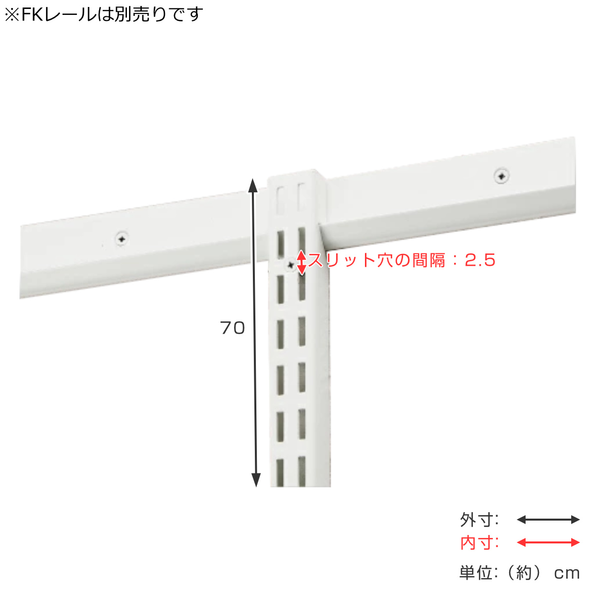 壁面収納 FKスリット 70cm ショート フィットラック （ 棚柱 支柱