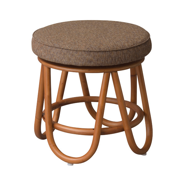 回転スツール クッション付 籐フレーム 座面高35.5cm （ ラタン製