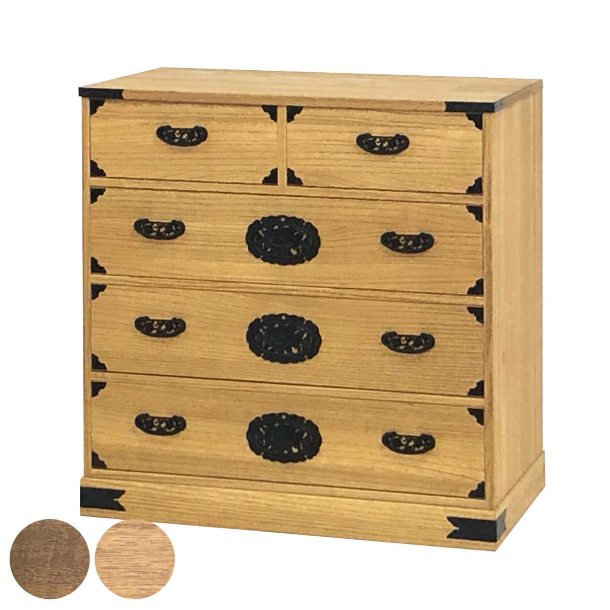 マーゼルン 総桐 民芸たんす 幅75cm 4段 焼桐調オイル仕上げ （ 桐