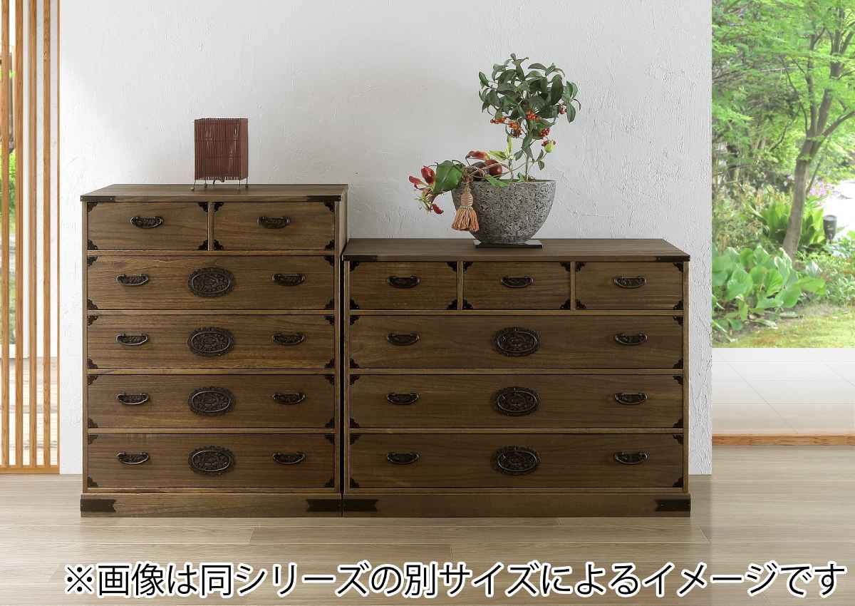 マーゼルン 総桐 民芸たんす 幅120cm 3段2列 焼桐調オイル仕上げ （ 桐