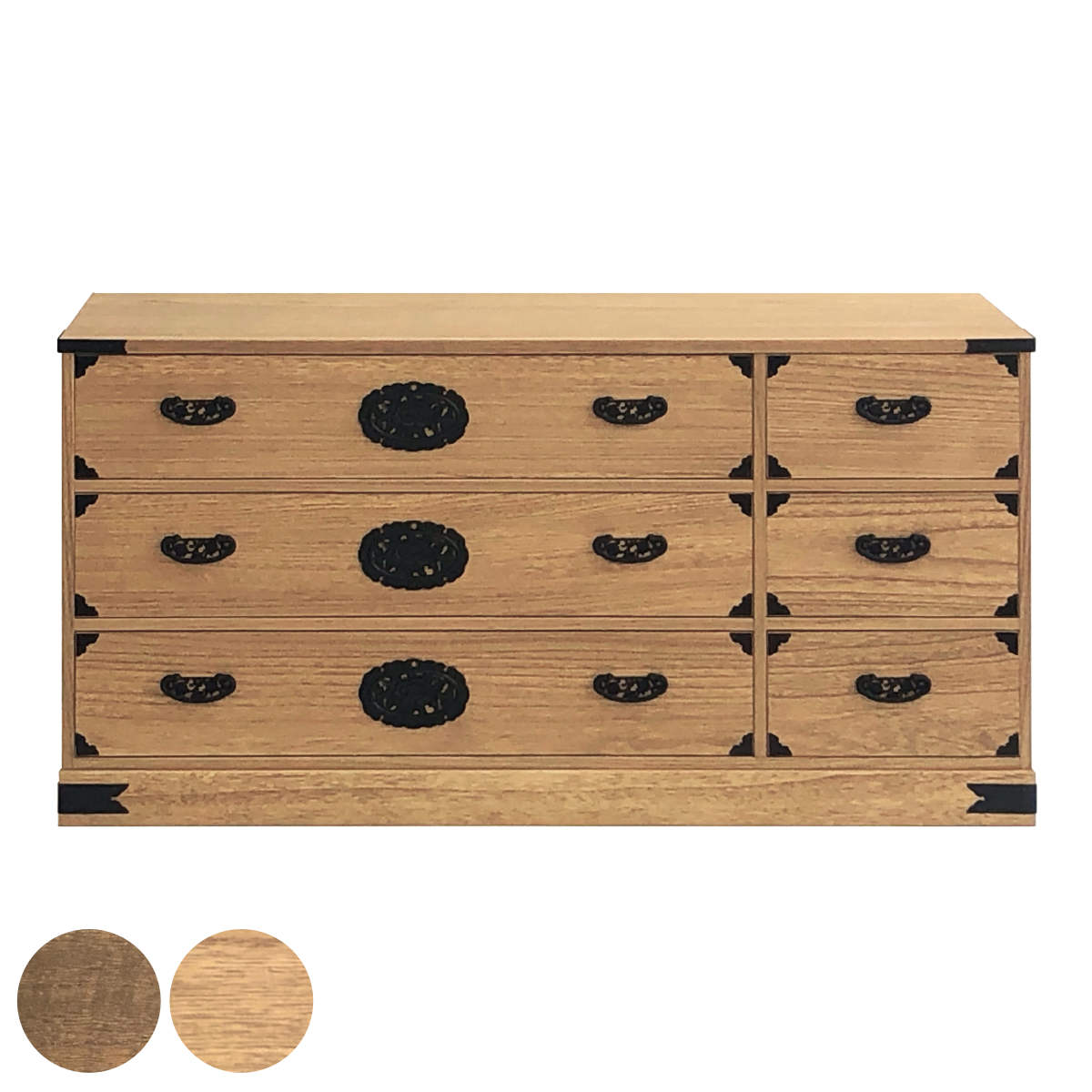 マーゼルン 総桐 民芸たんす 幅120cm 3段2列 焼桐調オイル仕上げ （ 桐