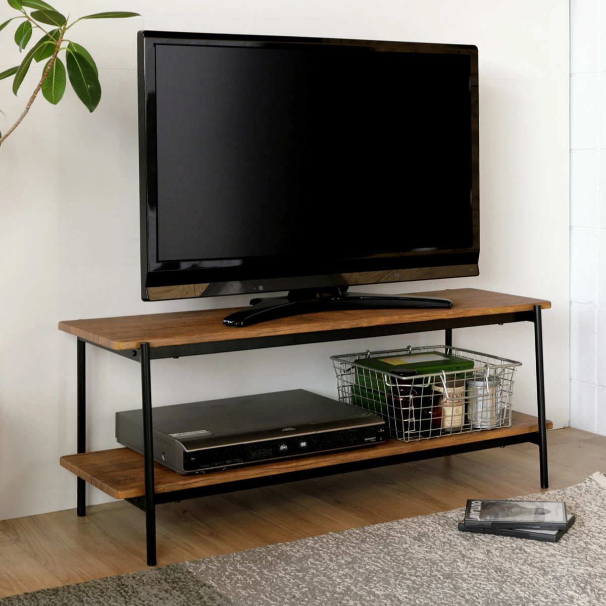 テレビ台/ローボード レトロ調 W100 弘益 テレビ台 幅100cm ローボード ヴィンテージ調 スチールフレーム