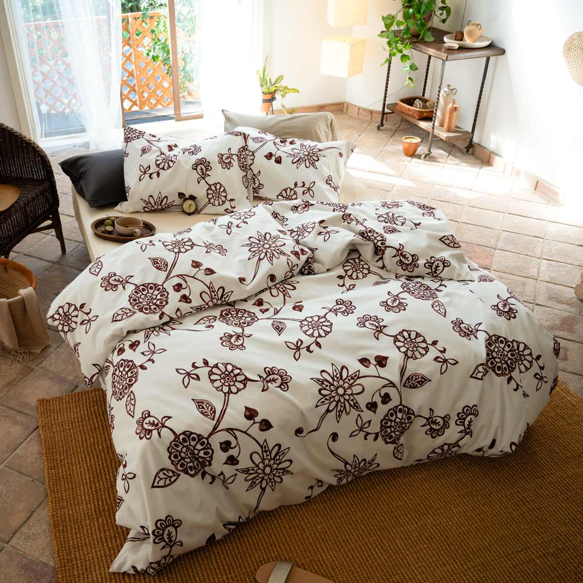 掛け布団カバー Fab the Home シングル エイジア 花柄 綿100％ （ 布団