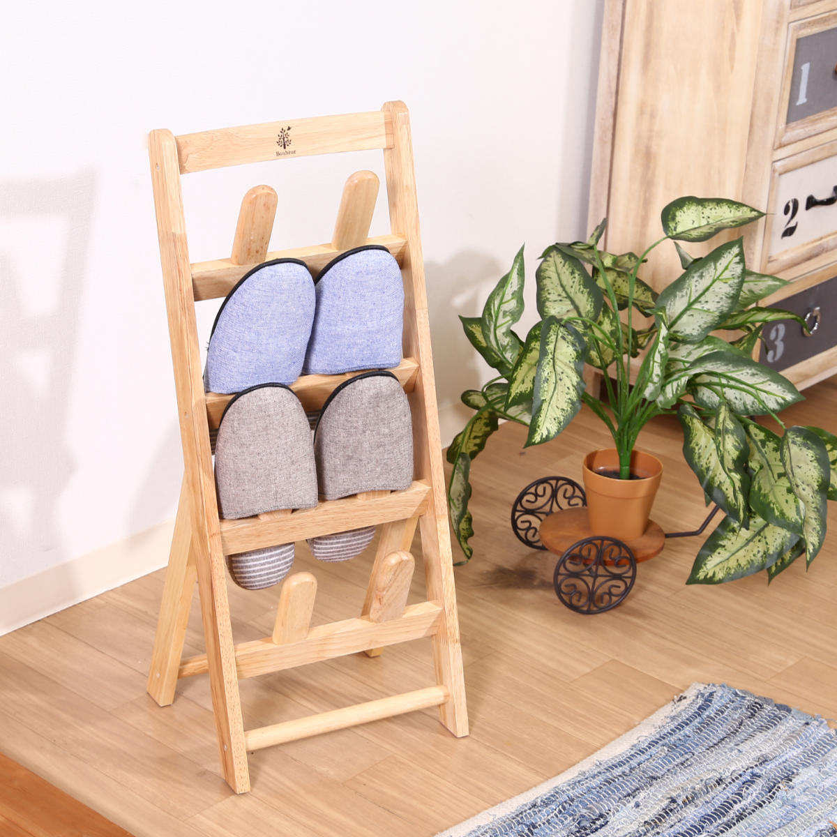 不二貿易（Fuji Boeki） スリッパラック 4足分 ボヌール 木製