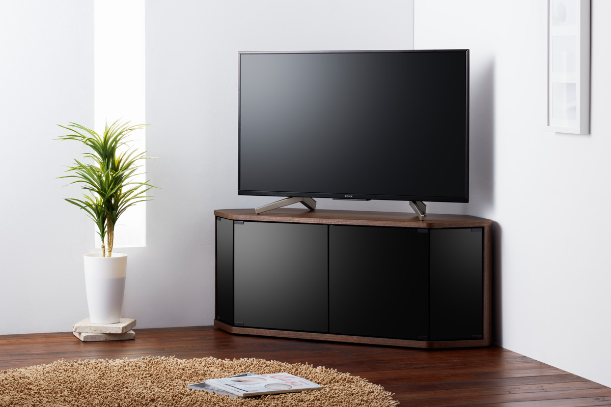 朝日木材加工 テレビ台 ローボード コーナー型 前面ダークガラス 幅