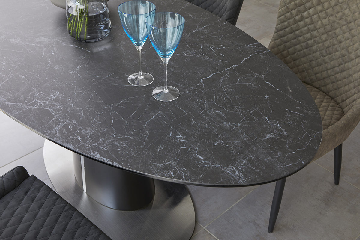 ダイニングテーブル 幅180cm セラミック天板 円形 大理石調 （ 開梱