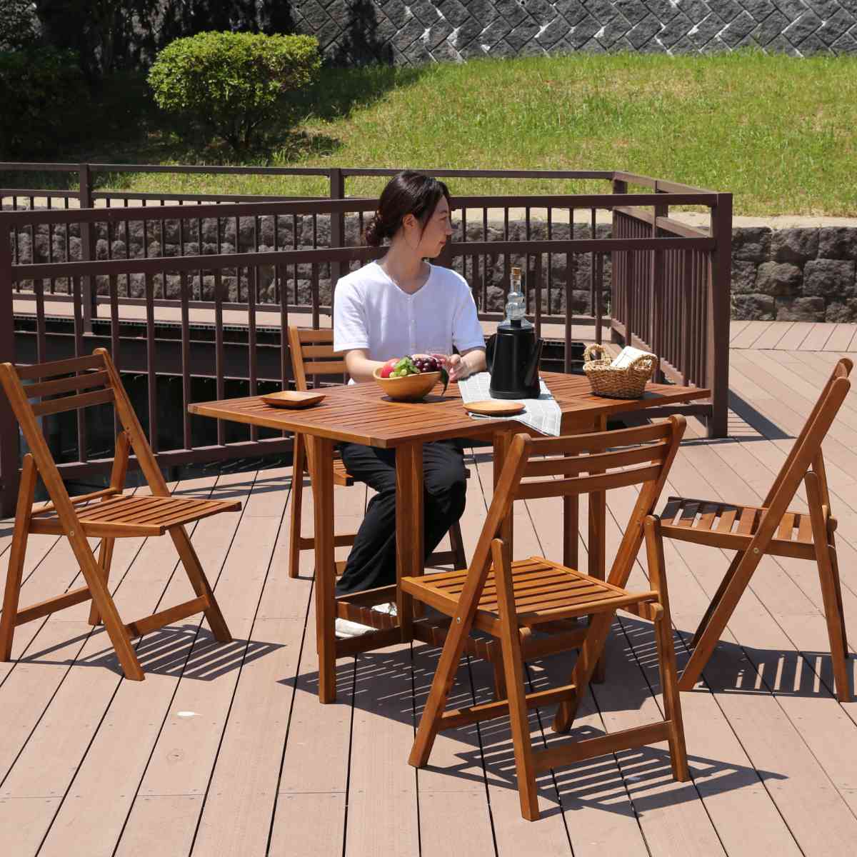 ガーデンテーブル バタフライテーブル＆チェアー 5点セット 天然木