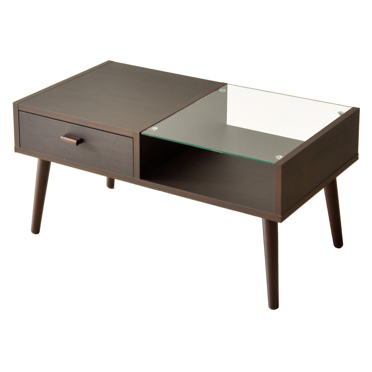 宮武製作所 センターテーブル 幅80cm ガラス天板 収納 引き出し 木製