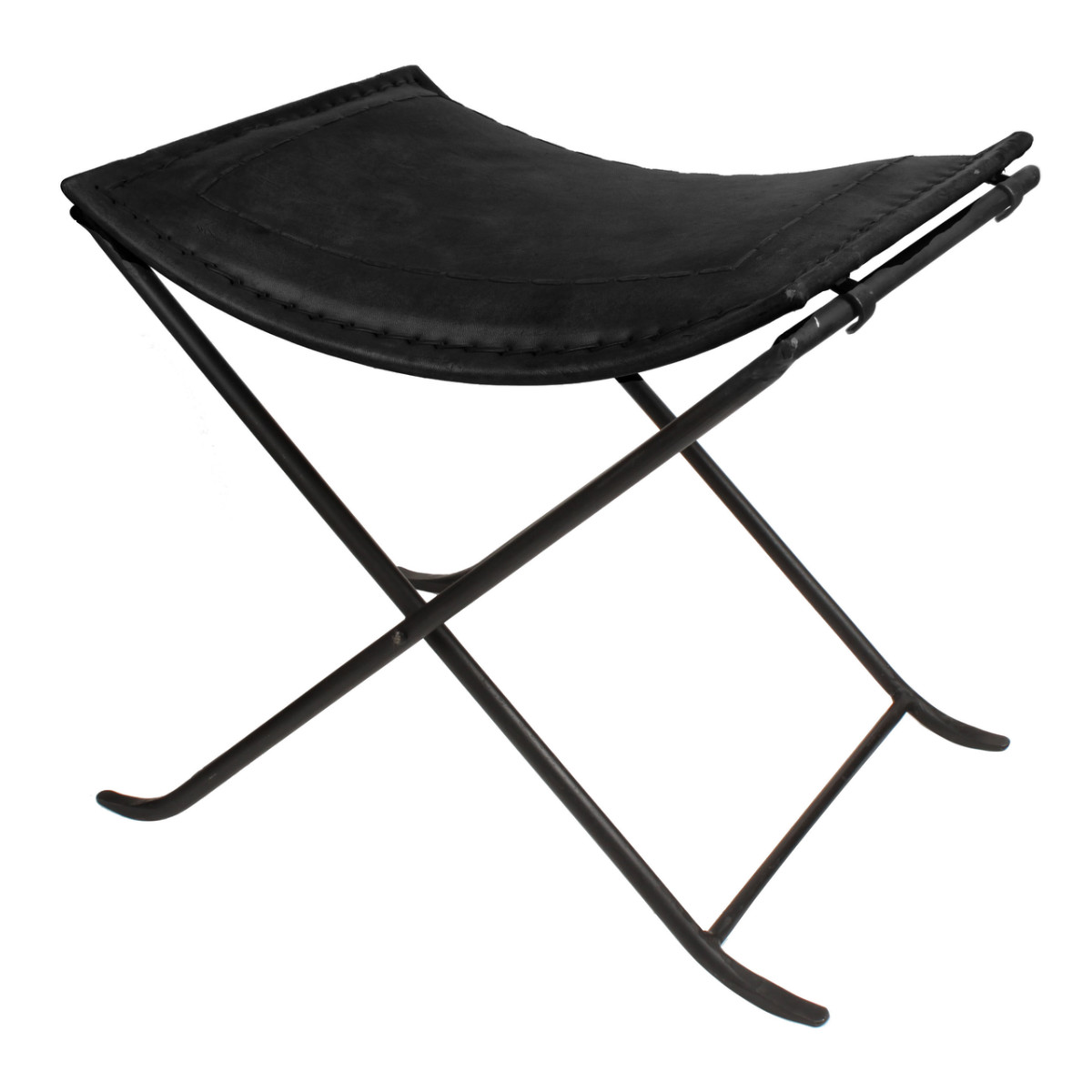 折りたたみ椅子 高さ44cm レザー アイアン アンティーク調 （ スツール