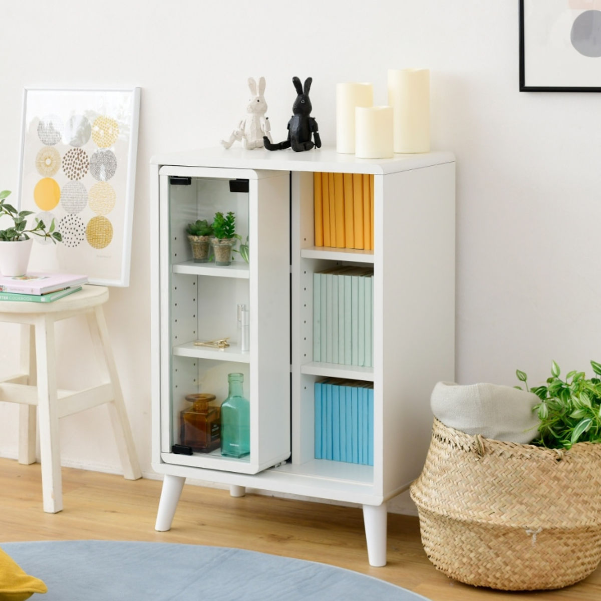 JK-PLAN（ジェイケイ・プラン） マガジンラック スライド収納 ガラス扉