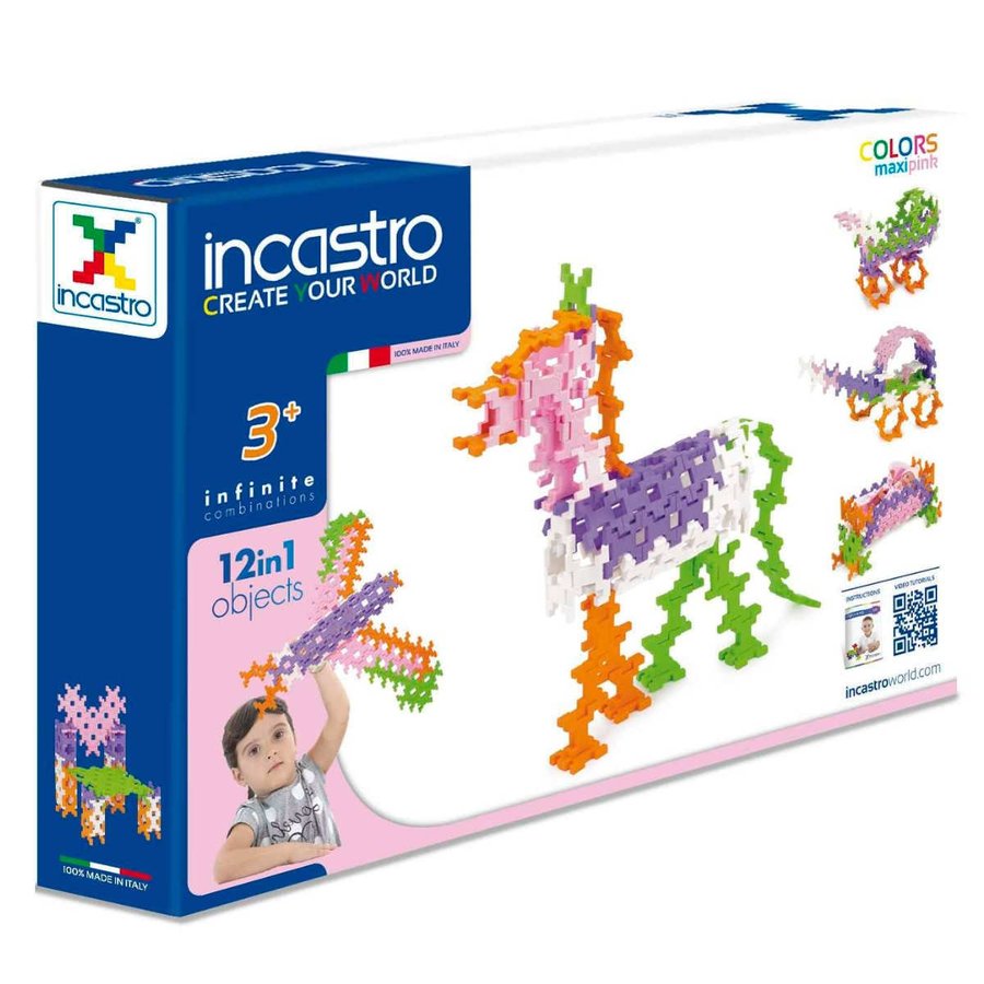 知育玩具 インカストロピンクMaxi100ピース入り （ ブロック オモチャ 3歳以上 イタリア製 知育おもちゃ モッテッソーリ 女の子 小学生 ）