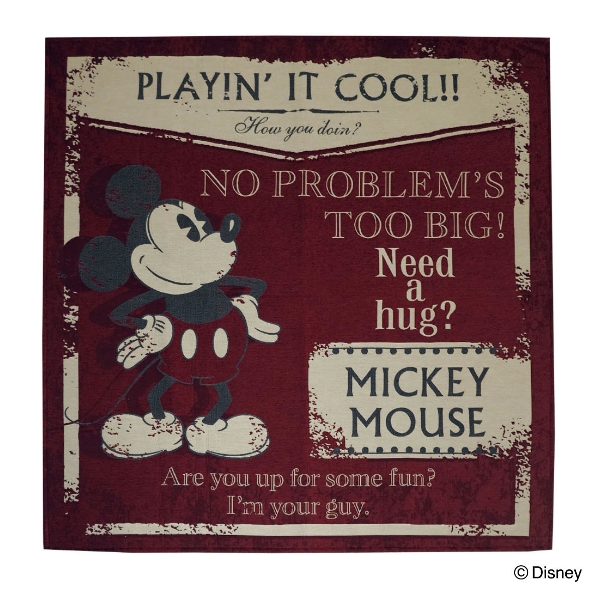 ミッキーマウス 大判ラグ ディズニー　オールドミッキー　カレッジ　VINTAGE Disney（ディズニー） ラグ 185×185cm ミッキーマウス クラシック