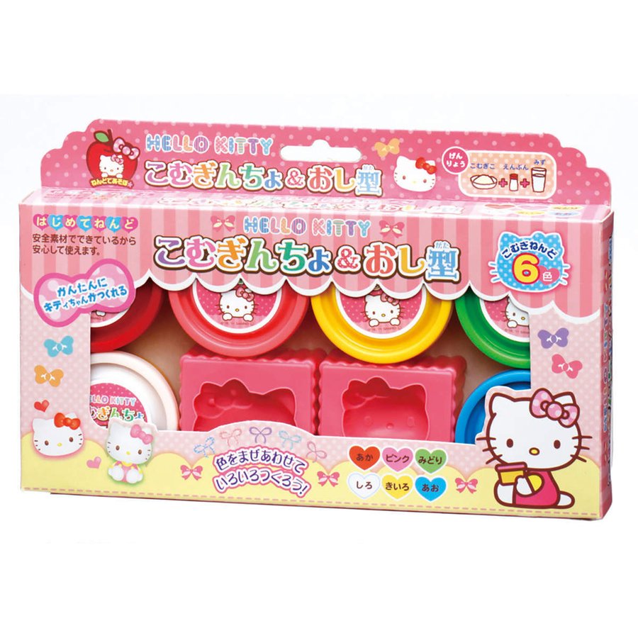 ねんど ハローキティ こむぎんちょ おし型 6色 セット （ 粘土 こむぎねんど 押し型 おもちゃ 幼児 3歳 子供 キッズ 女の子 キティ キャラクター ）