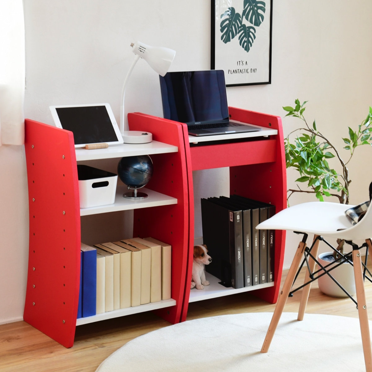 木製 ドレッサー 鏡台 化粧台 デスク ドレッサー デスク 2WAY 幅46cm ロータイプ ハイタイプ ラック （ 鏡