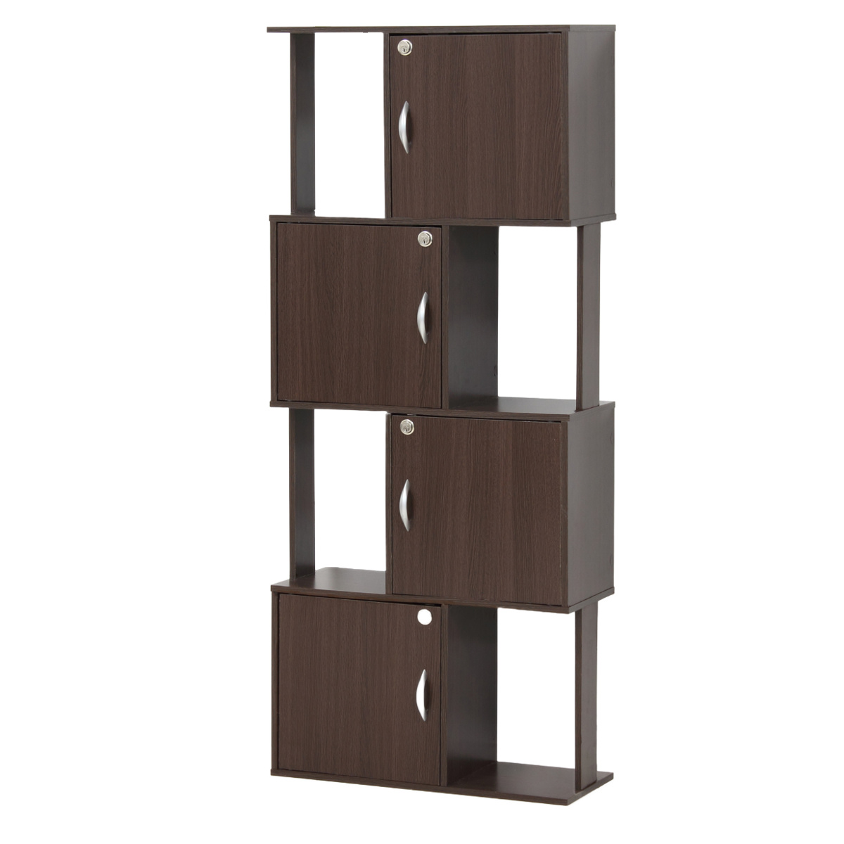 収納ラック 4段 鍵付き扉 ジグザグデザイン 幅59cm （ ジグザグラック