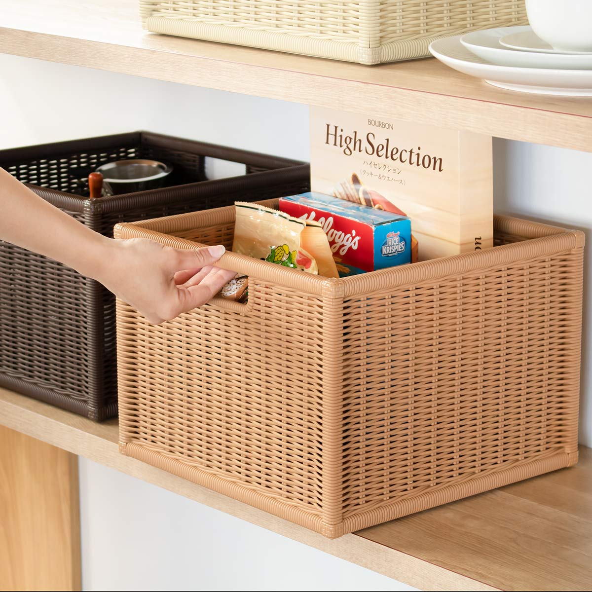 ラタン風収納ボックス 3個セット 組み立て式 （ バスケット かご カゴ