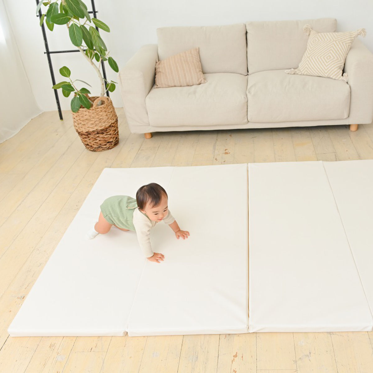 アイボリー プレイマット 140x200cm プレイマット 折りたたみ 140x200 （ フロアマット ベビーマット 厚手