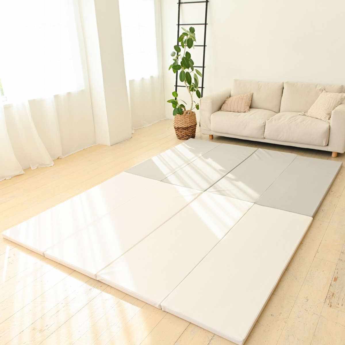 アイボリー プレイマット 140x200cm プレイマット 折りたたみ 140x200 （ フロアマット ベビーマット 厚手