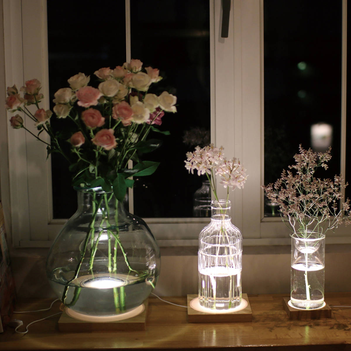 中国の花瓶で作られたランプ① インテリア　照明　送料込み250117 フラワーベース LEDディスプレイライト USBタイプ Lサイズ （ 照明