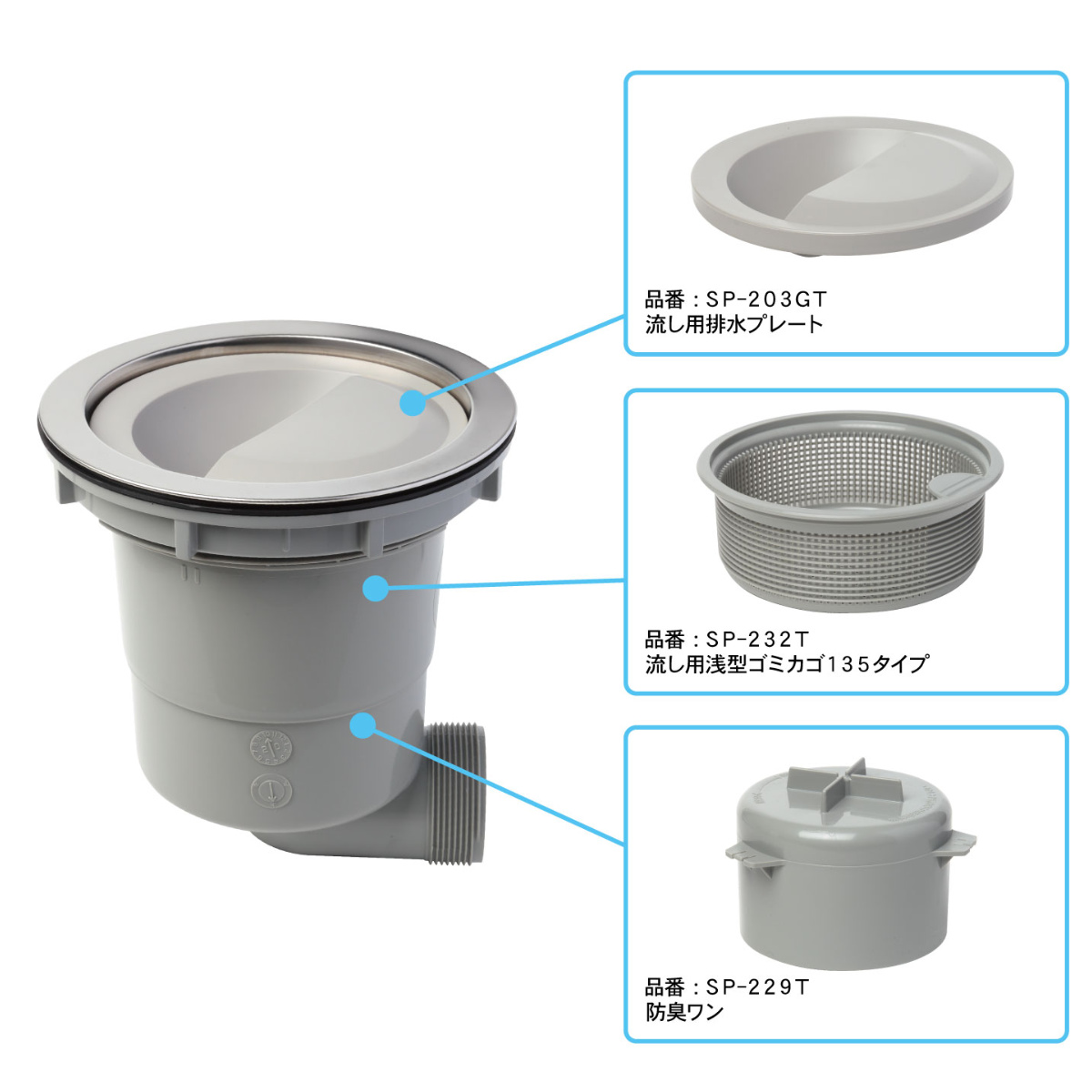 排水口トラップ 浅型排水トラップセット 横向き...の詳細画像3