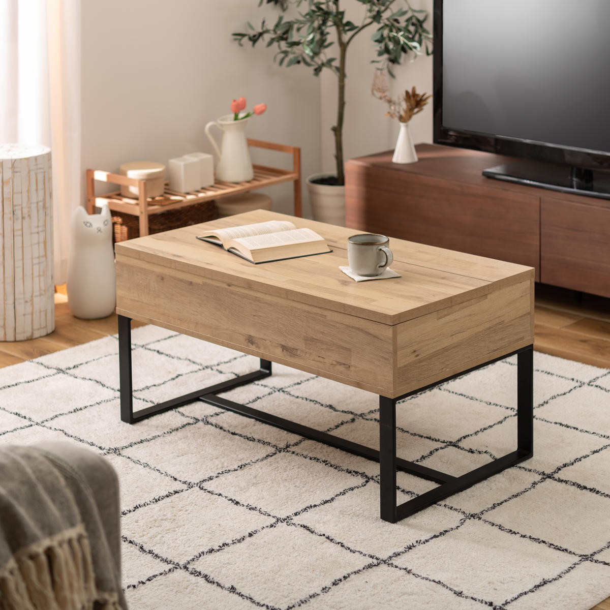 東谷 センターテーブル 幅90cm 2WAY 高さ調節 木目調 （ 昇降式 ロー