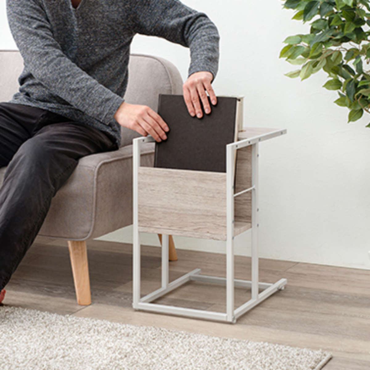 HAGiHARA（萩原） サイドテーブル 2WAY 高さ50cm 木目調 コの字