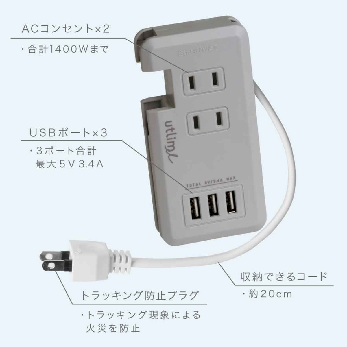 SONiC（ソニック） ポータブルコンセント USBポート付 ユートリムエル