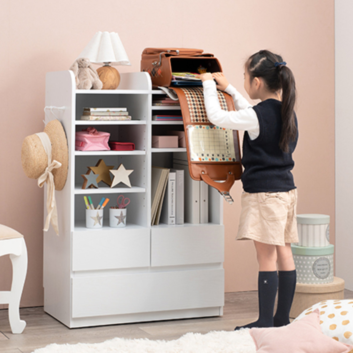 HAGiHARA（萩原） ランドセルラック 幅68.5cm 大容量タイプ 引き出し