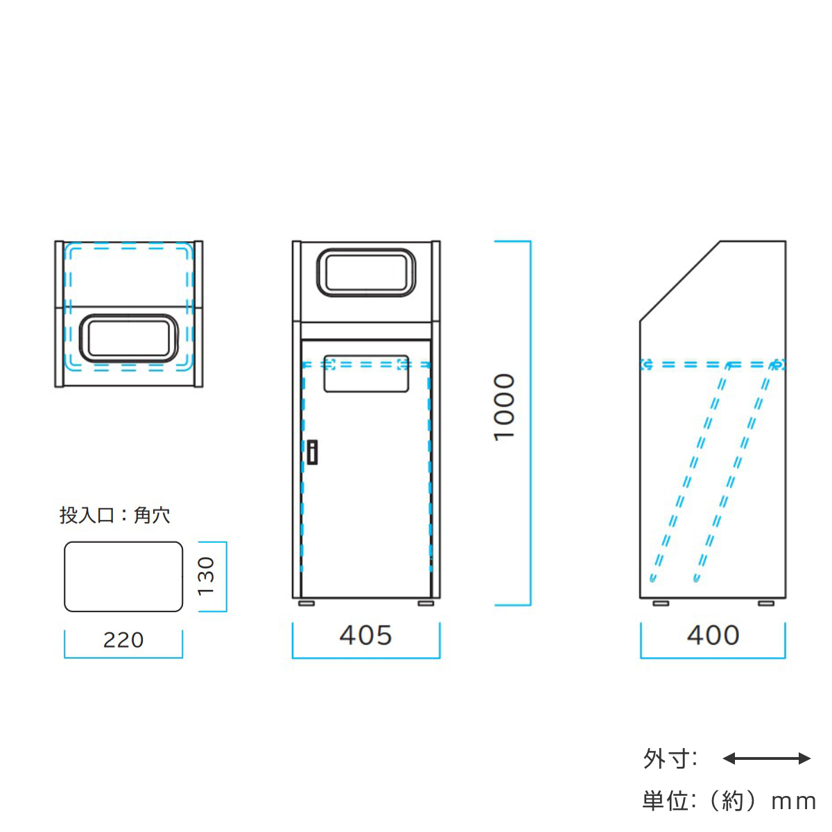 屋内用ゴミ箱 45L 角穴蓋 業務用ダストボックス Bunbetuダストハウス#45 （ 法人限定 屋内用 ゴミ箱 45リットル 分別ゴミ箱 分別 ダストボックス 業務用 ）_5