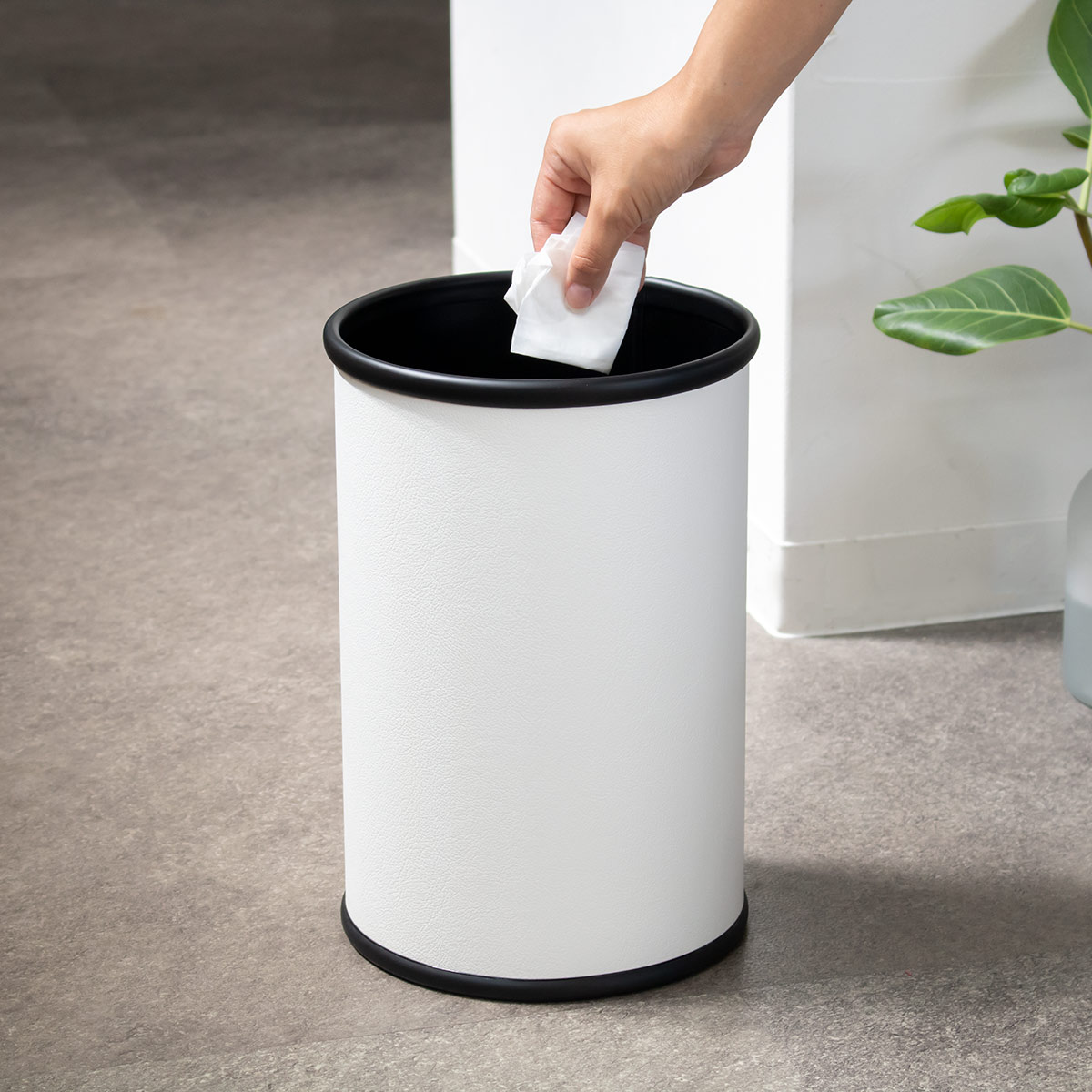 ゴミ箱 8.9L レザー巻 正円タイプ （ ごみ箱 8.9リットル レザー調