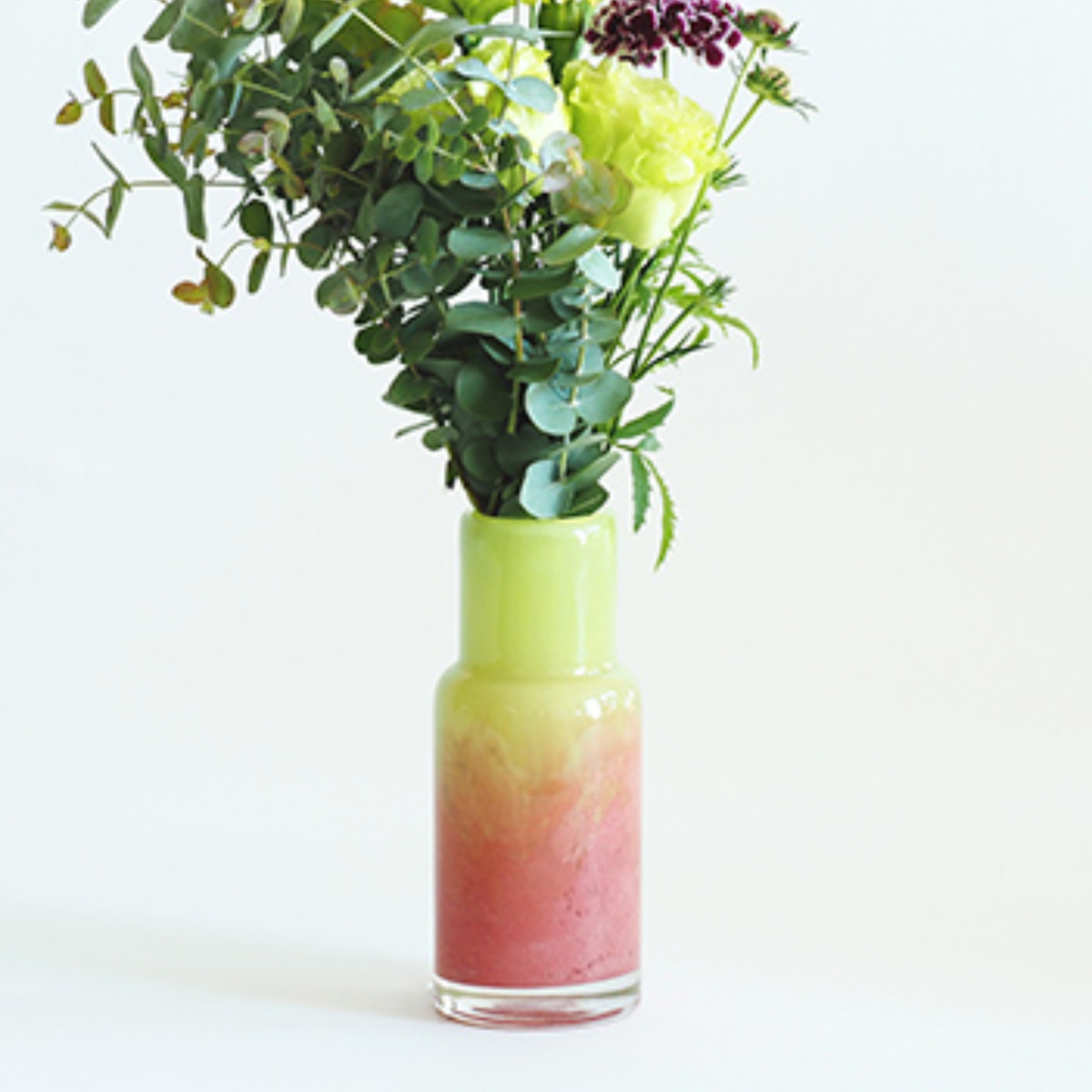 花瓶 DGボトルベース 直径7.5×高さ18cm ピンクグリーン ガラス