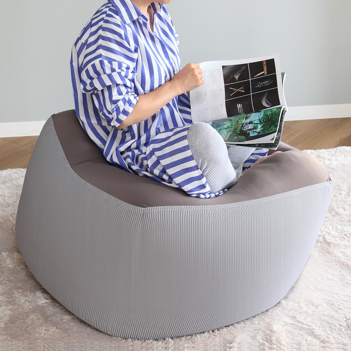 ビーズクッション Lサイズ キューブチェア ヒッコリー （ ビッグ 特大