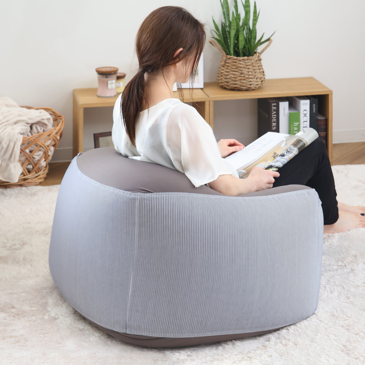 ビーズクッション Lサイズ キューブチェア ヒッコリー （ ビッグ 特大