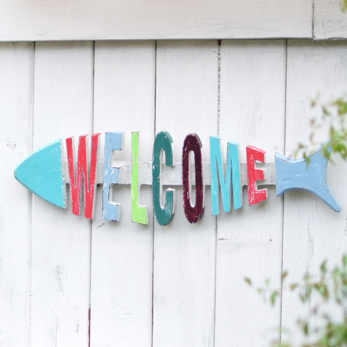 サインボード サカナウォールハンギング WELCOME （ サインプレート 木製 デザインボード ディスプレイ オブジェ 店舗 看板 インテリア 雑貨 おしゃれ ）