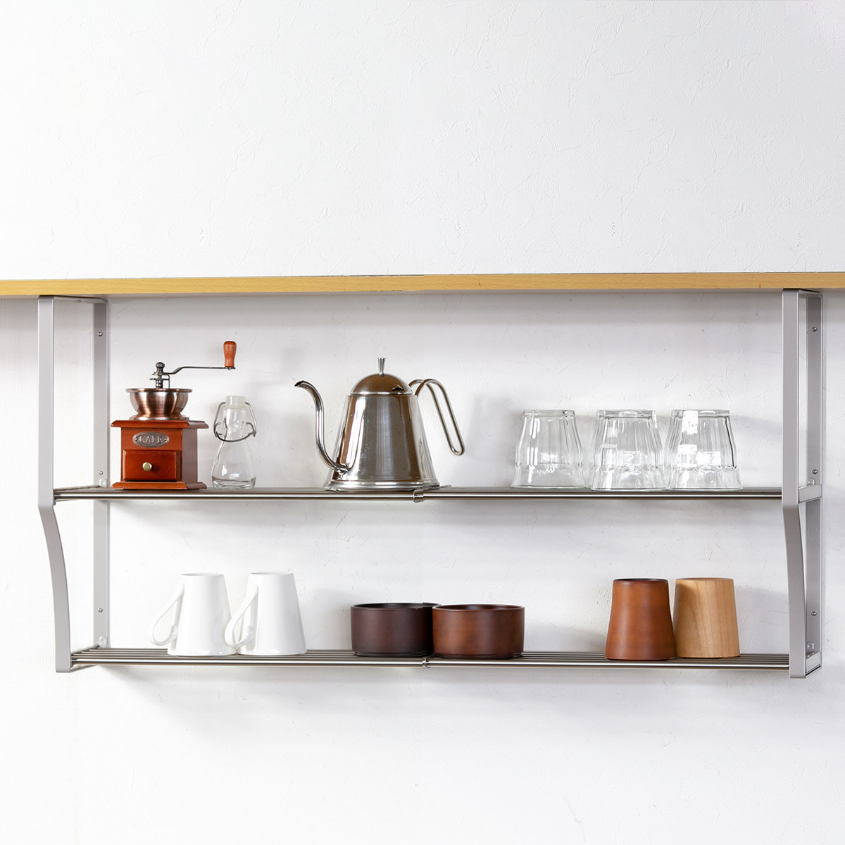 吊戸棚収納 パイプ棚S 2段 幅90cm 水切棚シリーズ ネジ止めタイプ