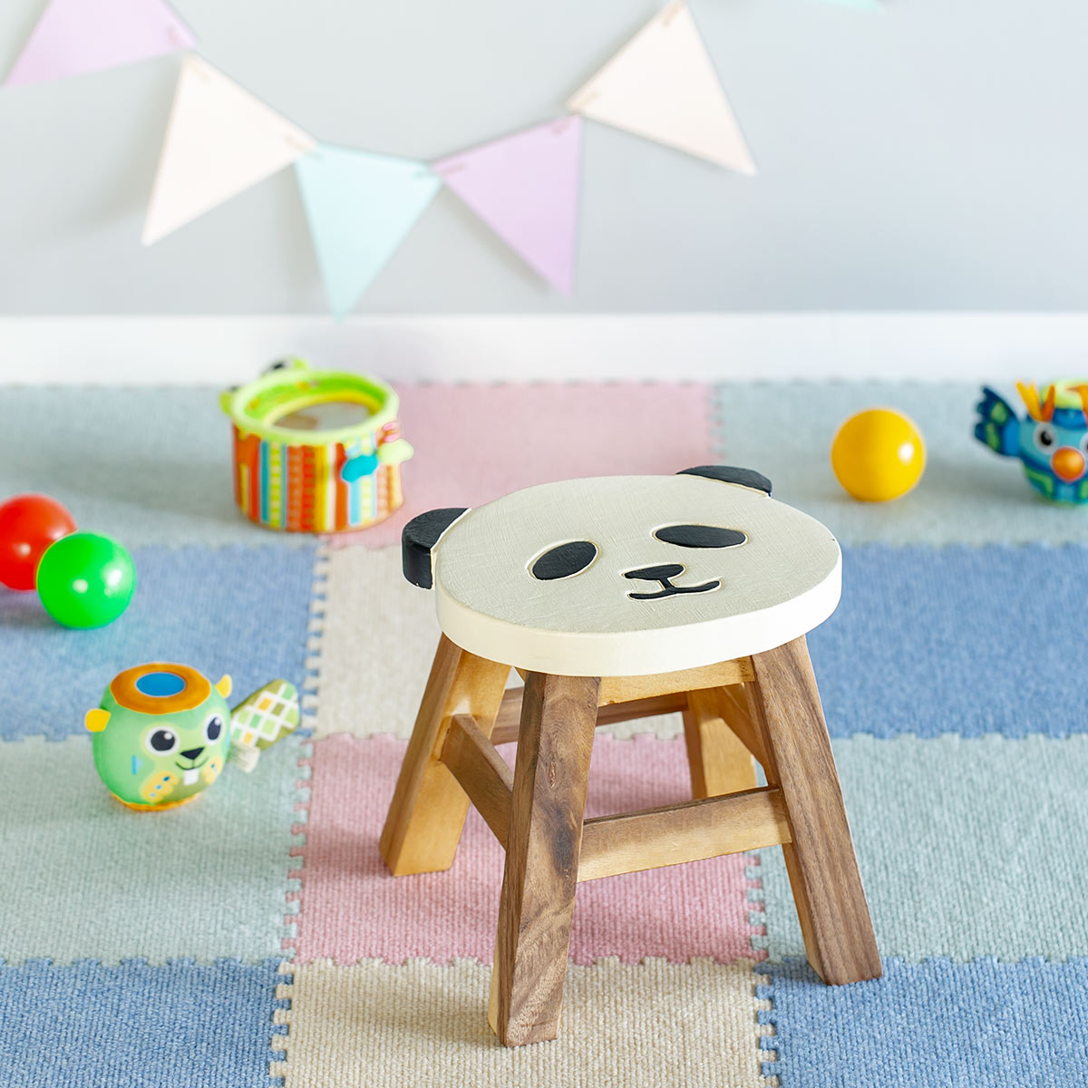 スツール パンダ 木製 天然木 丸椅子 （ 丸 ウッドスツール 子ども