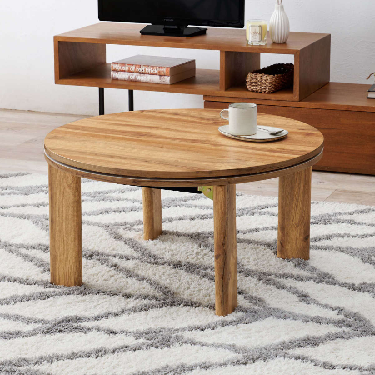 【新品訳あり】リバーシブル　折りたたみコタツ　円形　コンパクト　アウトレット こたつテーブル リバーシブル 折りたたみ 円型 丸形 円 おしゃれ 68cm