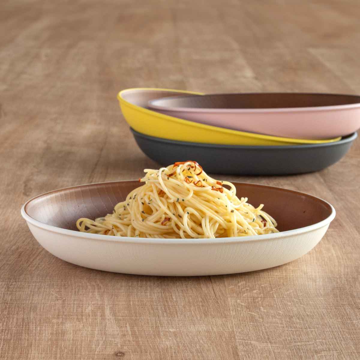 プレート オーバル 25.5cm 木目調 isso ecco 同色5枚セット （ 食洗機対応 電子レンジ対応 中皿 お皿 パスタ皿 カレー皿 ）