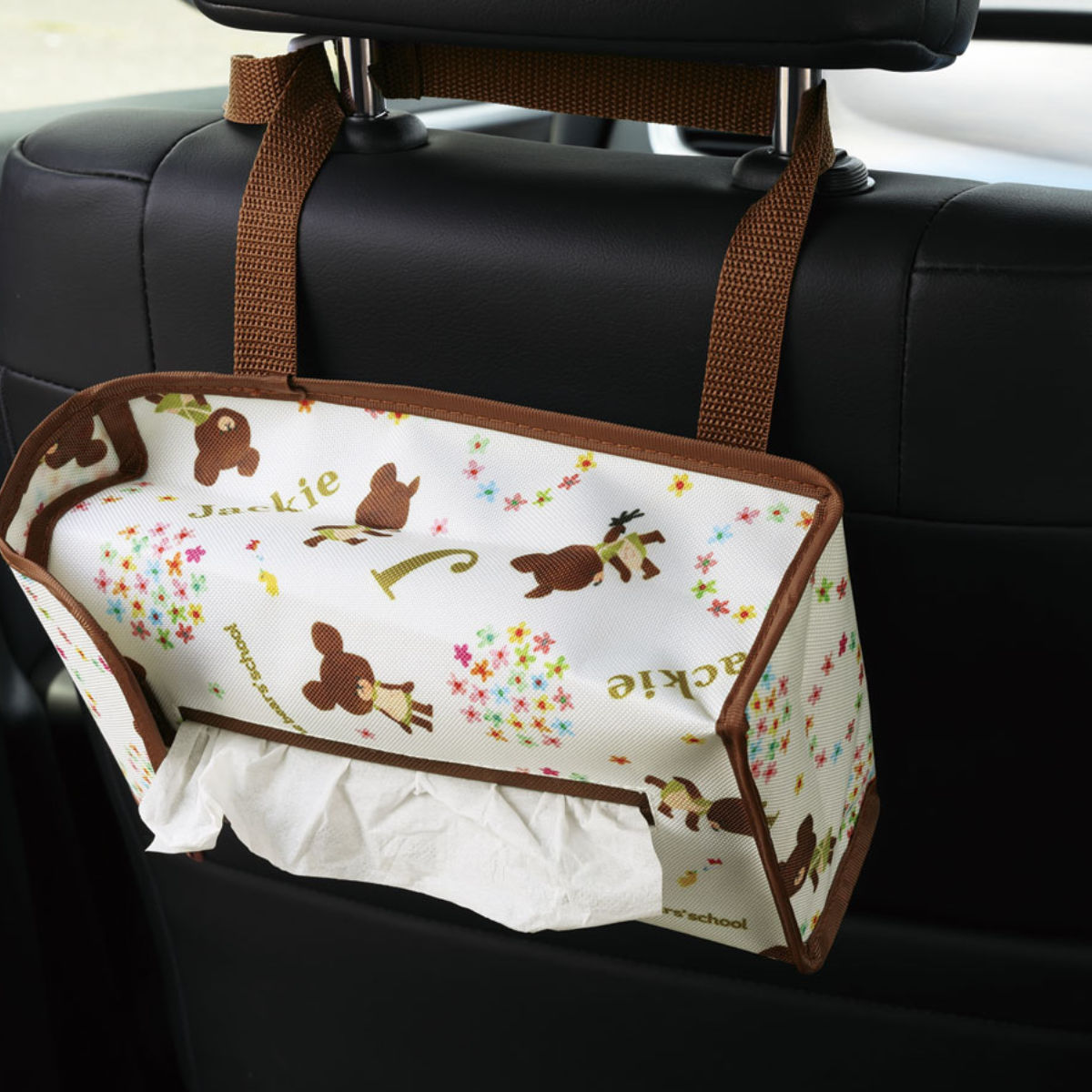 ティッシュボックスカバー くまのがっこう （ ティッシュケース ティッシュボックス 車用 収納 吊り下げ キャラクター ）