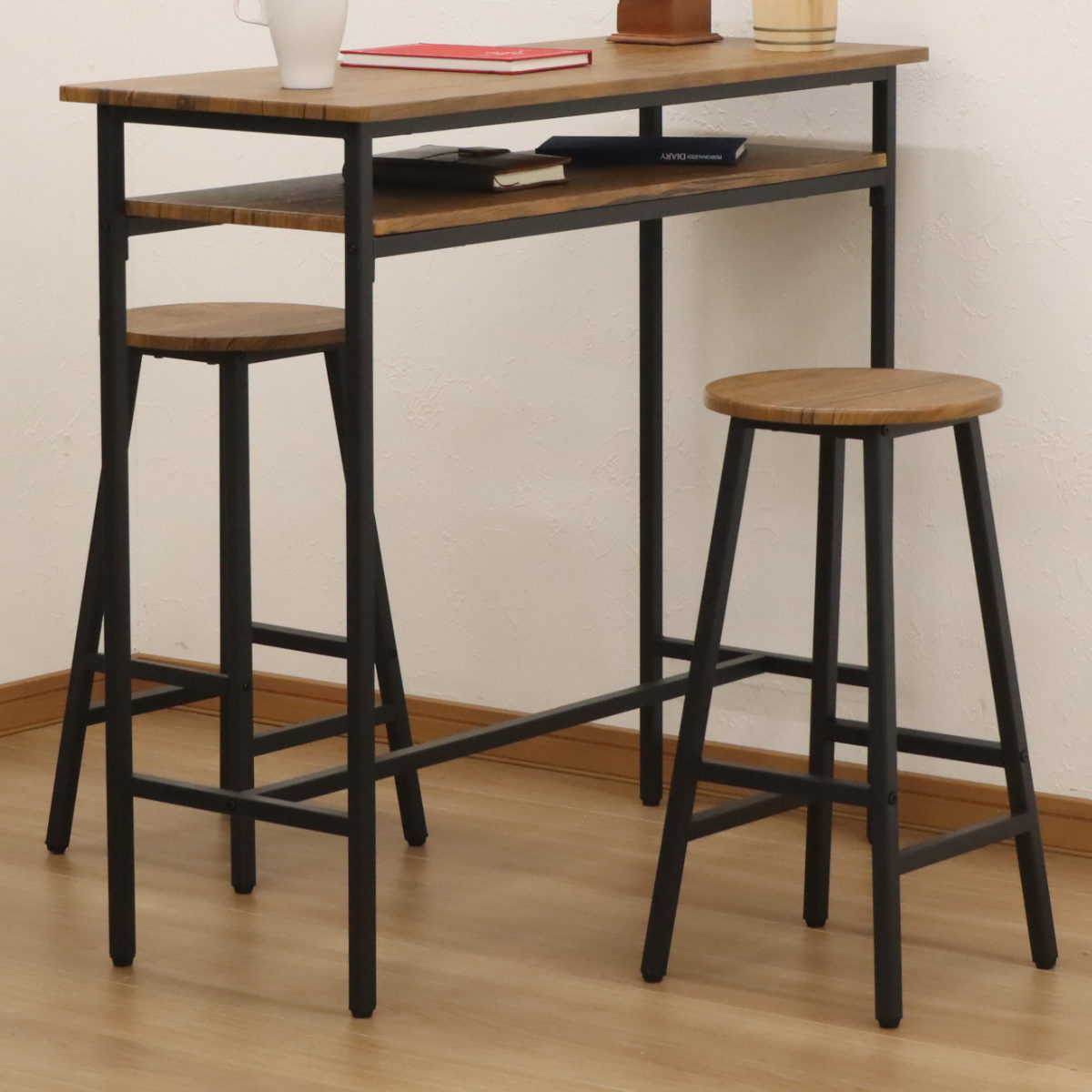 エイ・アイ・エス カウンタースツール 2脚セット 高さ60cm 木目調 （ 2
